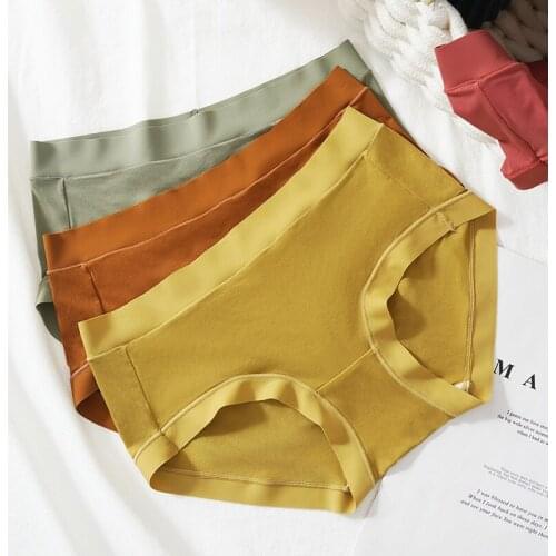 Womens Cotton Underwear Plus Size Sexy Solid Color Panties Fashion Comfort Briefs Mid Waist Seamless Underpants Female Lingerie