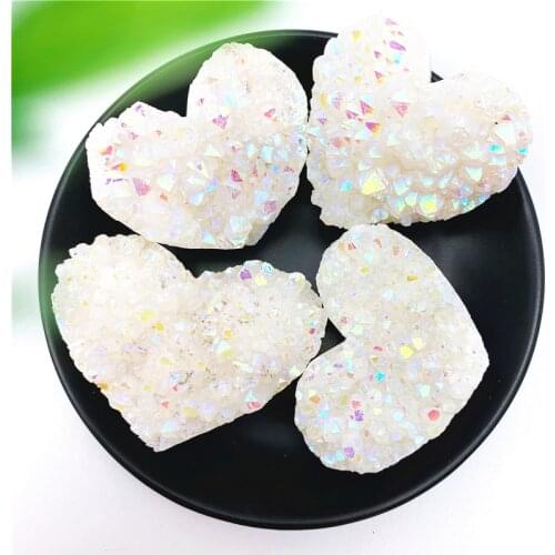 1PC Natural Aura White Quartz Crystal Cluster Heart Shaped Electroplated Point Shiny Rockquartz Ornament Healing Home Decor Gift