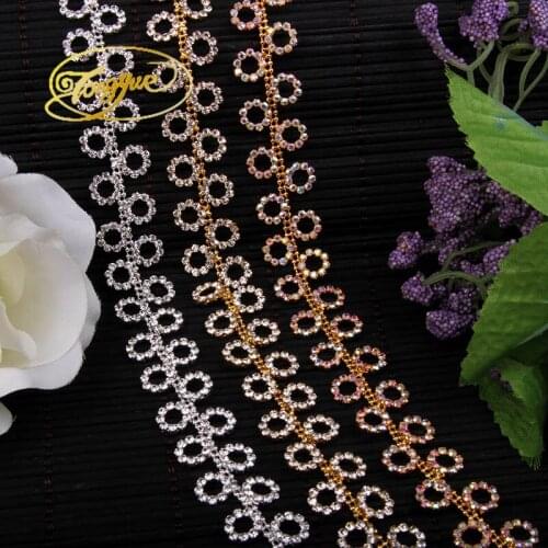 1 YARD) Handmade Sewing Bridal Beaded AB Gold and Silver Clear Crystal Rhinestone Applique Trim For Wedding Dress Sash