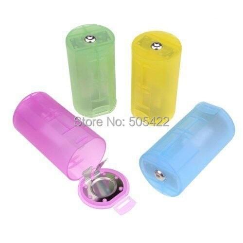 100pcs/lot Colorful 2 AA to D Cell Battery Plastic Adaptor Converter Holder Case