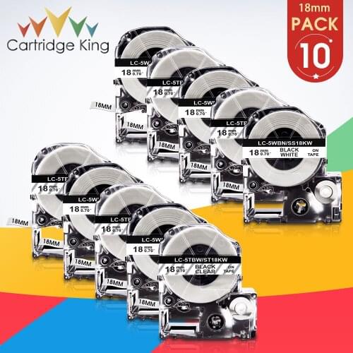 10PK for Epson ST18KW SS18KW Black on White Clear 18mm Label Tape Cassette Tape for Epson King Jim C410 LW-400 LW-400L LW-K400L