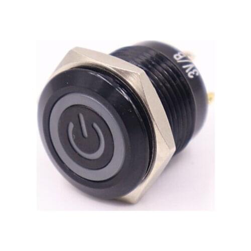 16mm Metal Black Push Button Switch illumination ring Momentary 1NO Car press button pin terminal light led