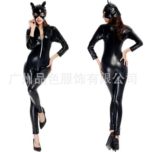 2017 Club dress patent leather loaded cat girl neutral motorcycle clothing Halloween party fun suit
