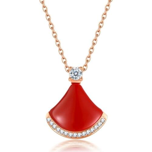 2020 Fashion Rose Gold Color Fan Shaped Pendant Necklace with Zircon Jewelry Gifts Elegant Skirt Shape Necklace for Women Charm