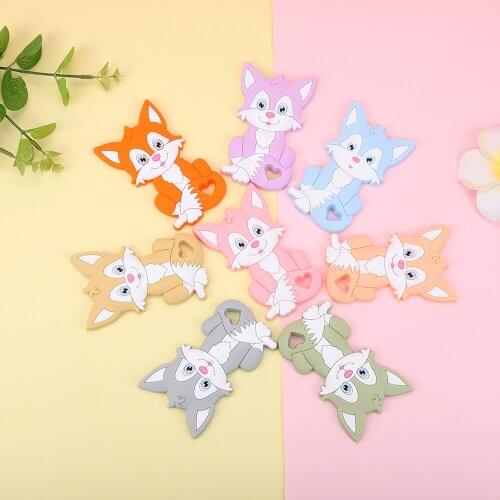 Sunrony 5Pcs Fox Silicone Teether Baby Teeth Care Molar Teething Ring Animal Beads Toys Food Grade BPA Free