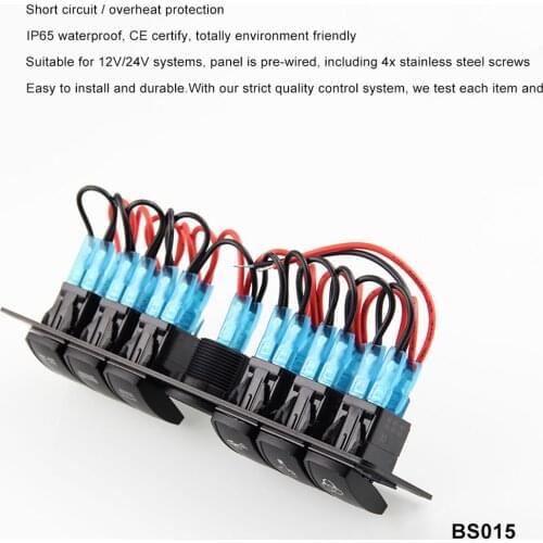 6 Gang Rocker Switch Panel w/ Digital Voltmeter Waterproof Color LED for Car Trailer Marine Boat