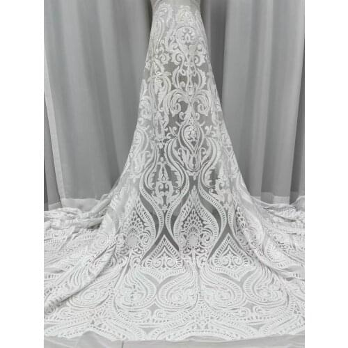 6 designs (5yards/pc) Bling bling white African sequins tulle lace embroidered French net lace fabric for party dress FJY418