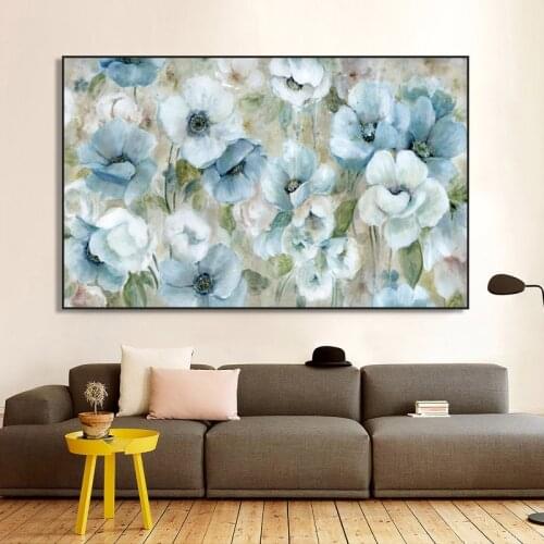 Abstract Light Blue Small Flowers Canvas Painting Flowers and Plants Poster Print Wall Art Picture Decorative for Living Room