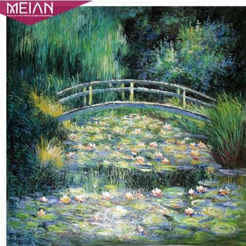 2020 MEIAN"Water lilies and Bridge Claude Monet"diamond embroidery diy diamond painting,picture of rhinestones,cross-stitch