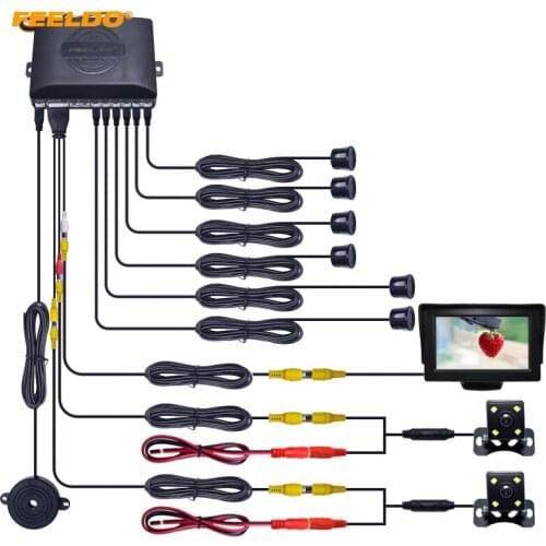 FEELDO Car 4.3" LCD Monitor 6-Sensor Radar 2pcs 4-LED CCD Camera Dual Visual Rearview Video Parking Sensor System