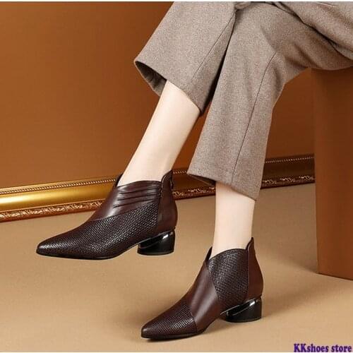 British Style Chelsea Boots,Women Shoes for Autumn/Winter,Naked Boot,Pointed toe,Back Zip,Female Footware,BLACK,BROWN