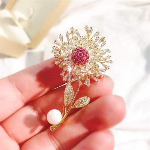 Sparkling Cubic Zircon Dandelion Brooches Copper Jewelry Pins For Women Girls Clothes Scarf Hat Accessories Christmas Gifts