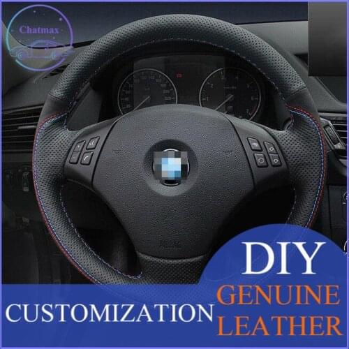 For BMW X1 DIY Hand Sewing Steering Wheel Cover Black Leather Red/Bule thraed anti-slip design all season