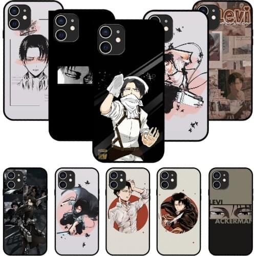 For iPhone 11 12 8 Plus Mini Pro X XR XS Max 4 5 7 6 6S 8 SE Phone Case Black Cover Funda Anime Attack On Titan Levi Ackerman