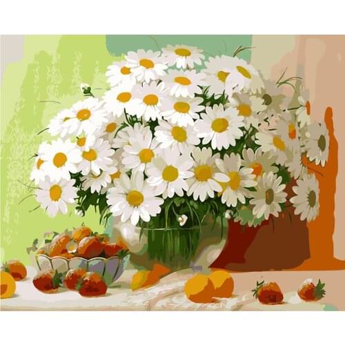 DIY Framed Oil Painting By Numbers White Flowers Pictures Canvas Painting For Living Room Wall Art Home Decor Artwork