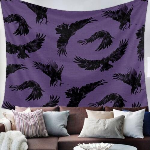 Halloween Crow Purple Tapestry Wall Hanging Living Room Decor Wall Hanging Tapestry Yoga Mat Home Decor Art