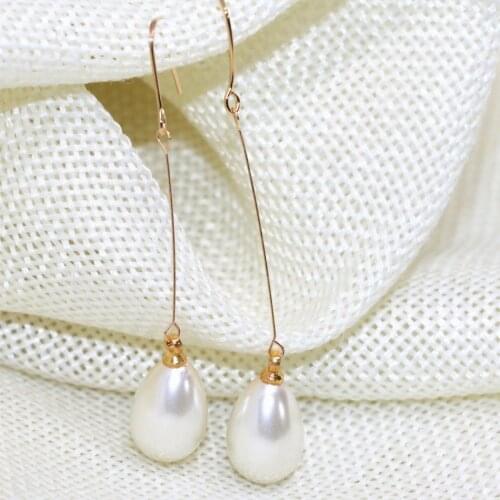 Hot sale white 9*13mm teardrop shell simulated-pearl long earrings wholesale women eardrop dangle jewelry B1810