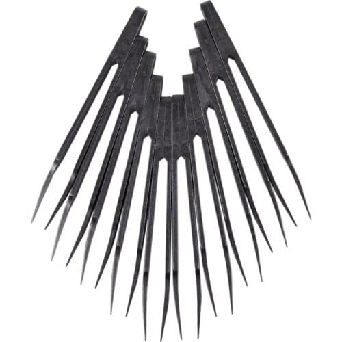 GTBL Industries Round Tip Straight Plastic Anti-static Tweezers Black 10Pcs