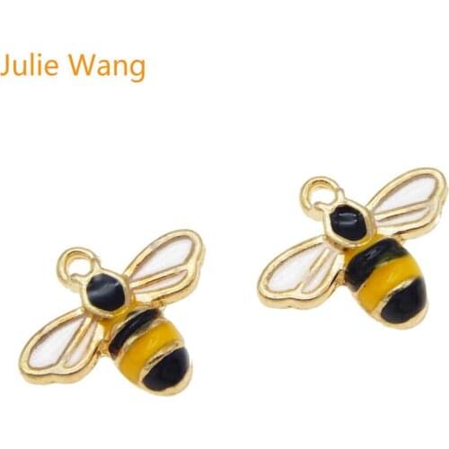 Julie Wang 4PCS Enamel Bee Charms Honeybee Alloy Gold Tone Necklace Bracelet Earrings Jewelry Making Accessory