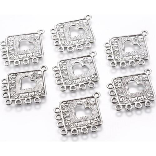 10pcs Alloy Chandelier Components Links Rhombus with Heart for Jewelry Making Decor Accessories 30x24x1mm