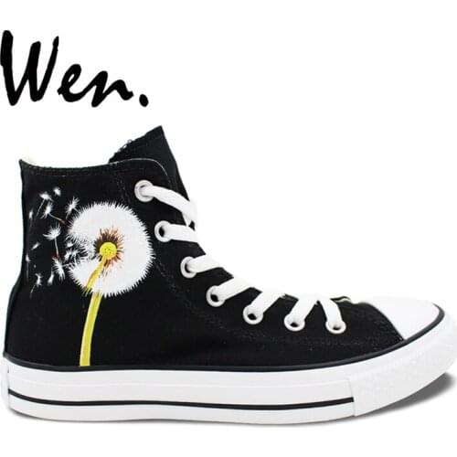 Wen Original Design Custom Dandelion Falling Ground Hand Painted Canvas Shoes High Top Boys Girlss Outdoor Activities Sneakers