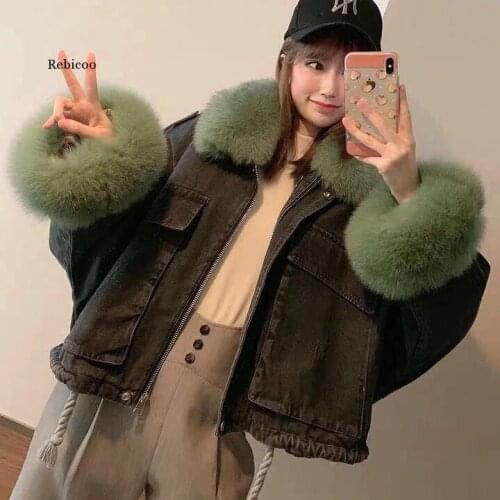 With Fur Trim Hood Cotton Liner Long Denim Jackets Women Winter Hardy Warm Denim Coats Jackets Female Plus Size Loose Outerwear