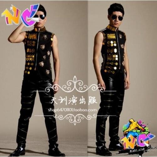 Hot new Mirror rivet decoration Men slim black vest bar male singer DJ nightclub DS sleeveless Fashion personality Vests costume
