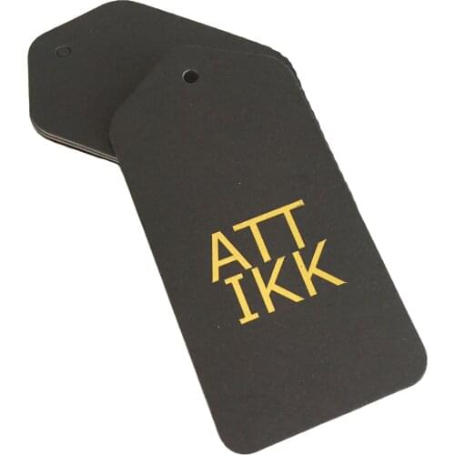 Best Price 700G Custom Brand Logo Black Card Gold Foil Hang Tags For Clothing