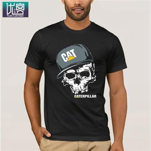 Fashion Caterpillar Logo Graphic Short Sleeve Black Funny T-Shirts Good Quality Brand Cotton Summer Style Shirts for Men Tops