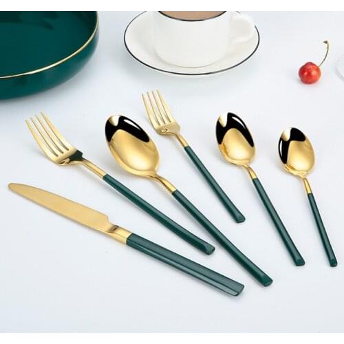 6Pcs Stainless Steel Gold Cutlery Knife Fork Spoon Set of Dining Tableware Dinnerware Sets Kitchen Utensils Reusable Korean