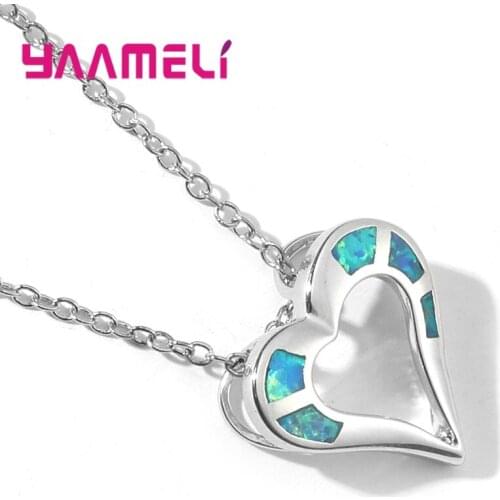 New Luxury Crystal CZ Opal Heart Pendant Choker Necklace 925 Sterling Silver Chain Necklaces for Women Wedding Jewelry Gifts