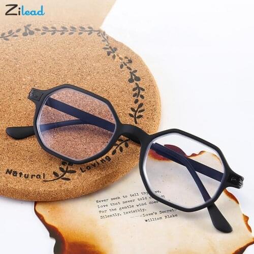 Zilead Anti-blue Light Flat Glasses Retro Fashion Polygonal Blue Light Blocking Goggles Men Women Metal Round Myopia Frame Gafas