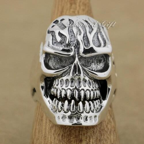 Huge Heavy Skull 925 Sterling Silver Mens Biker Punk Ring 9Q019 US Size 8~15