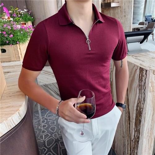 20 Summer Korean Style men Polo Shirt Solid Color Zipper Design Simple Lapel Short Sleeve Tshits Street Wear Male Clothing