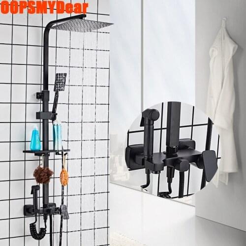 Hot Cold Mixer Shower System Bathroom Thermostatic Wall Mount Black Shower Set SPA Rainfall Squar Head Bath Faucet Luxury Grifos
