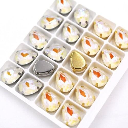 New style Teardrop shape White Mocha fluorescence Glass Crystal sewing claws flatback rhinestones for clothing/Hair clip