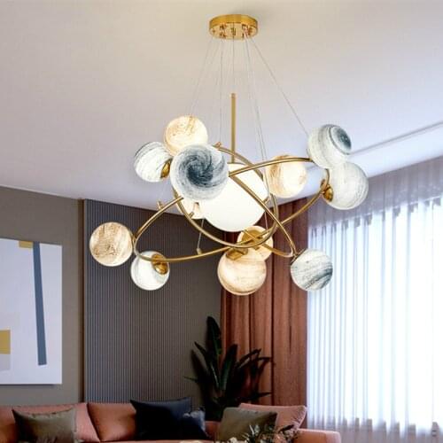 LED glass globe pendant light Wandering Earth planet chandelier Living Room Modern boys room light Creative chandelier rings