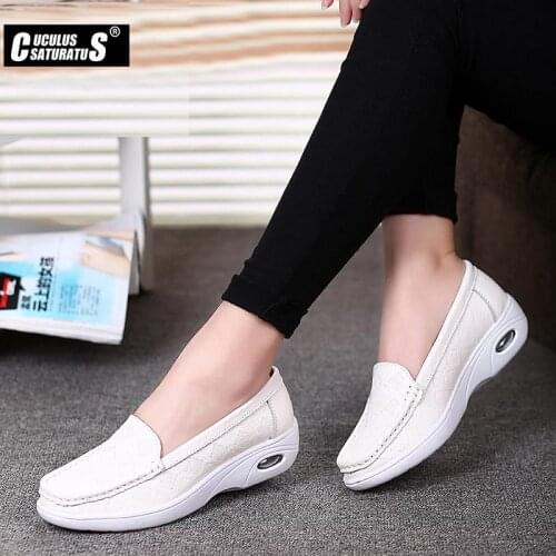 Cuculus Women Nurse Flats Shoes genuine Leather Slip on Moccains Ladies round toe White Loafers Flat Women Sneakers Autumn