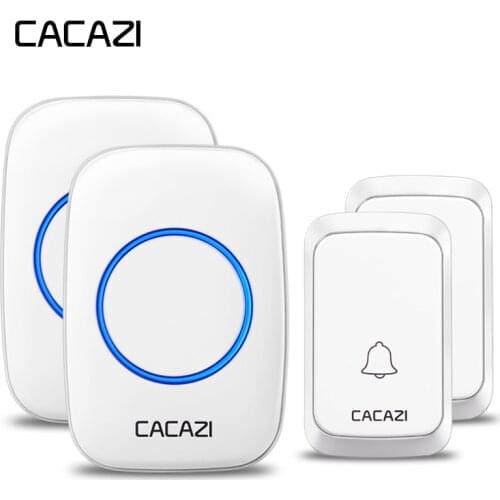 CACAZI Waterproof Wireless Doorbell DC battery-operated 300M Remote Smart Home Cordless Doorbell Chime 2 Button x 2 Receiver
