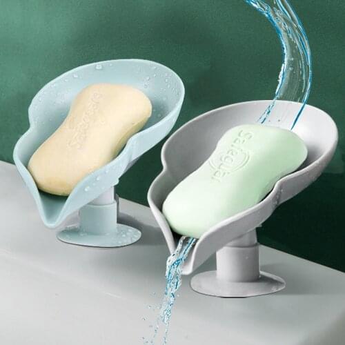 Leaf shaped Soap Dish Box Soap Holder Drain Rack Toilet Soap Box Perforated Free Standing Suction Cup Tray Bathroom Accessories