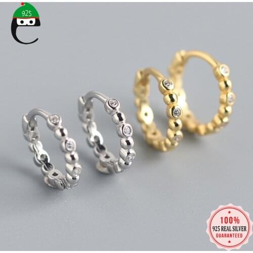 ElfoPlataSi 925 Sterling Silver Minimalist Geometric Twinkling CZ Hoop Earring For Women Birthday Party Black Jewelry Gift DA898