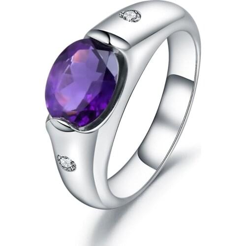 GEMS BALLET 1.79Ct Solid Natural Oval Amethyst Vintage Ring 925 Sterling Silver Gemstone Rings For Women Wedding Fine Jewelry