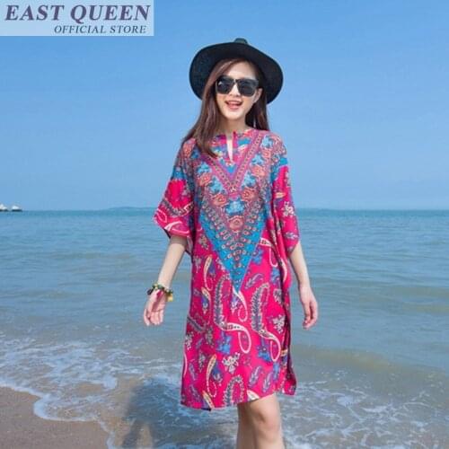 2018 summer boho bohemian women beach clothes dress floral print o-neck tropic dress random self jumpsuit knee length DD783 a