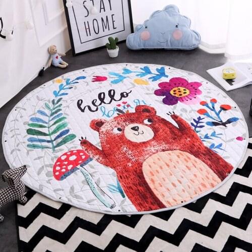 1.5M Round Cartoon Animals Printing Rugs Kids Play Game Toys Storage Mat Baby Childrens Picnic Trip Canvas Rest Crawling Carpet