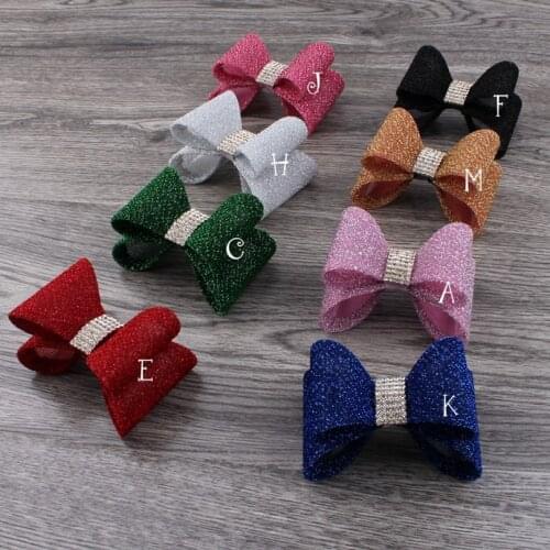 10pcs/lot 16colors Luxe Gold Dust Hair Bows Clips+Rhinestone Button For Headbands Hard PVC Bow Clip For Girls Hair Accessories