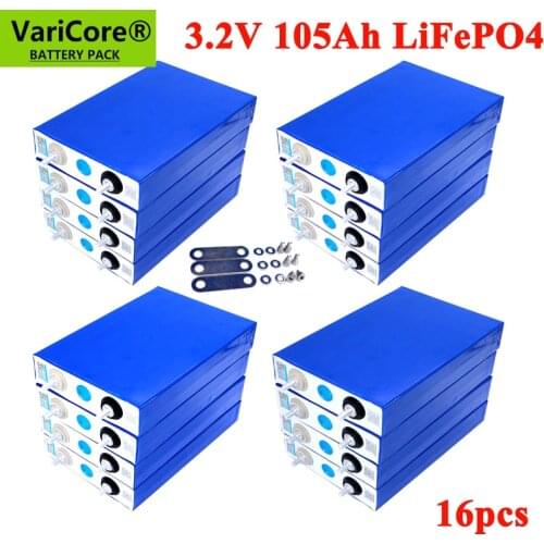 16pcs 3.2V 105Ah LiFePO4 battery pack Lithium iron phospha DIY 12V 24V RV Motorcycle Electric Car Solar Inverter Boat Batteries