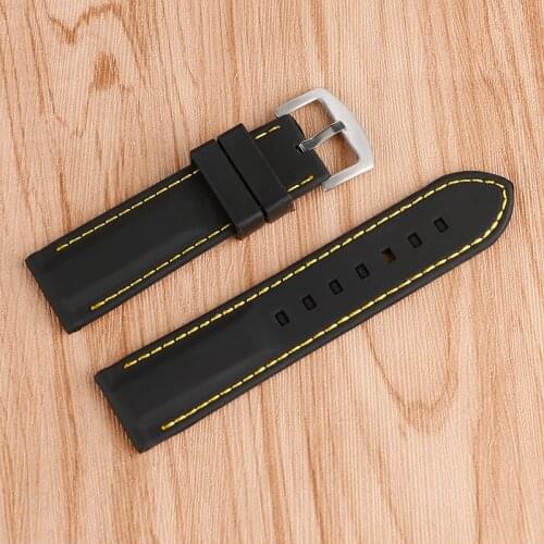 20/22/24/26mm Blue/Yellow/Orange Line Stitching Outdoor Waterproof Replacement Diving Black Silicone Watch Strap Band Bracelet