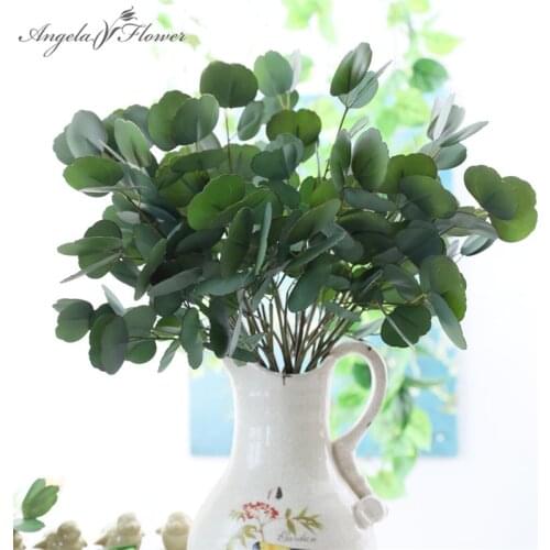 3D Hand-painted Plastic Artificial Flower Double Layer Eucalyptus Green Plants Round Money Leaf DIY Materials Wedding Home Decor