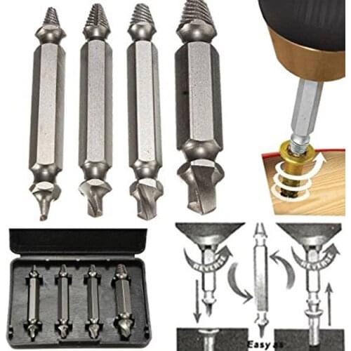 4pcs Screw Extractor Drill Bits Guide Set Broken Damaged Speed Out Easy out Bolt Stud Bolt Remover Screw Extractor