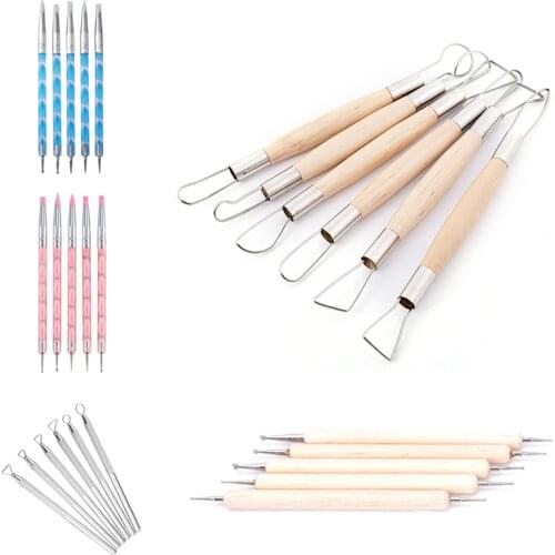 5pcs/6pcs Wood Handle Aluminum Modelling Sculpte Pottery Clay Tool Wax Craft Paint Molding Sludge Ceramic Carve Scraper DIY